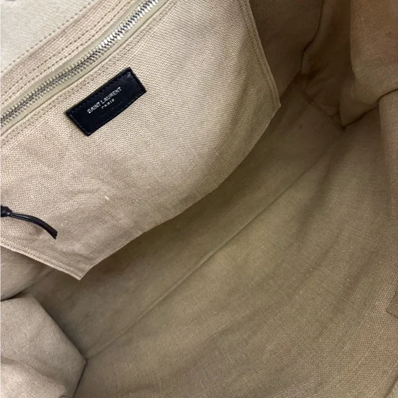 Saint Laurent Rive Gauche Beige Canvas Tote with Black Handles /canvas leather - Picture 6 of 11